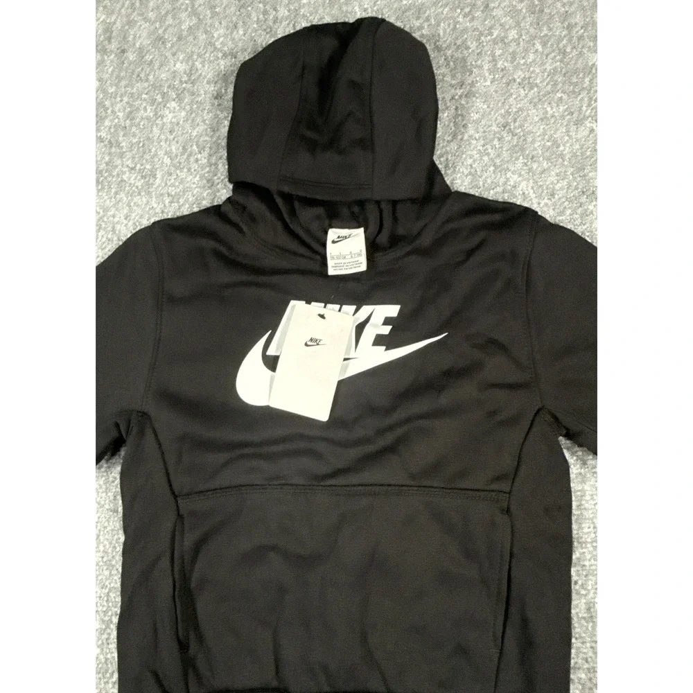 Nike Boys Size 6/7 Large Black Futura Logo Pullover Hoodie Sweatshirt NWT